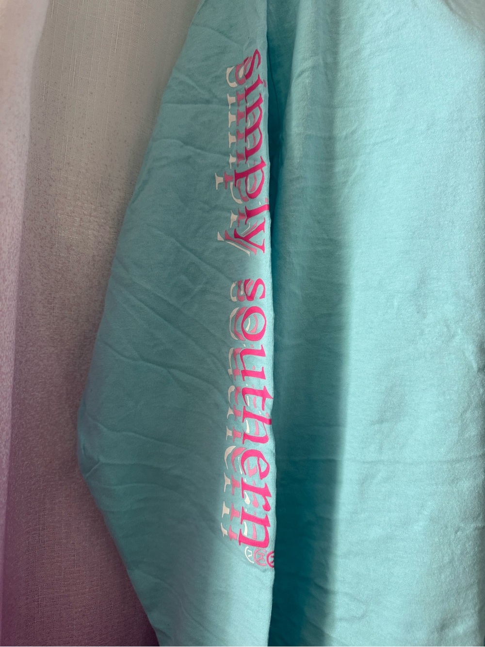 Simply Southern Mint Blue Long Sleeve Tee with Pink Logo - Picture 2 of 6